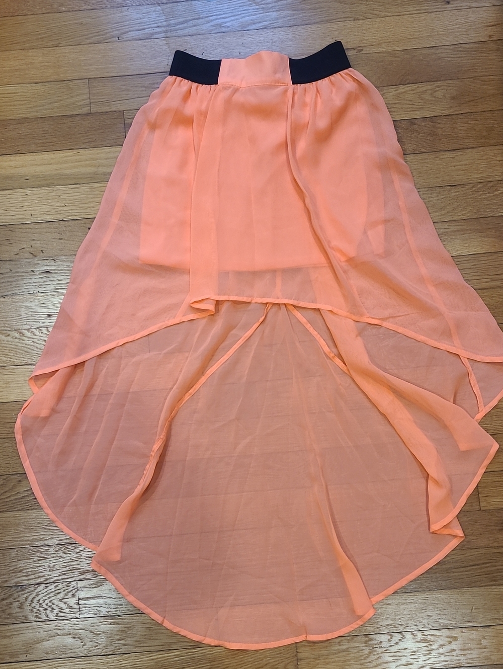 No Boundaries Peach High-Low Chiffon Skirt with Black Waistband